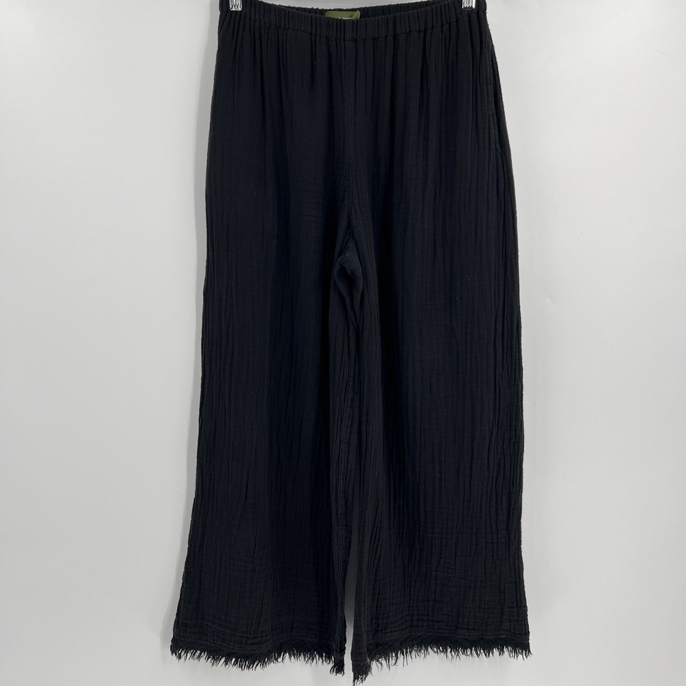 HONEST COTTON The Frayed Crop Palazzo Pants Black‎ Cotton Wide Leg Women's S/M